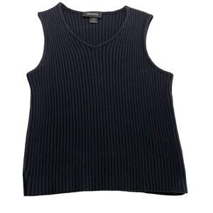 Vintage Y2K Xhiliration Knit Ribbed Tank Top Size SM, Black V-Neck, Made in USA